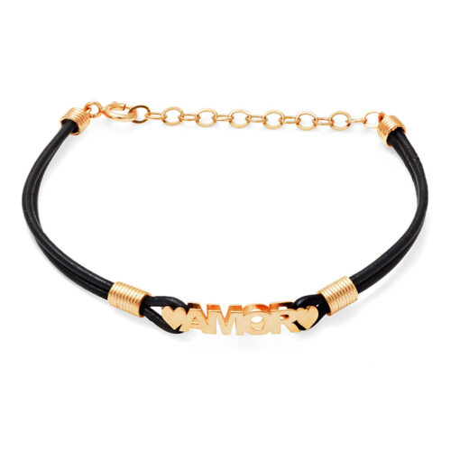 PULSEIRA COURO NOME OURO 18K | PU_0010